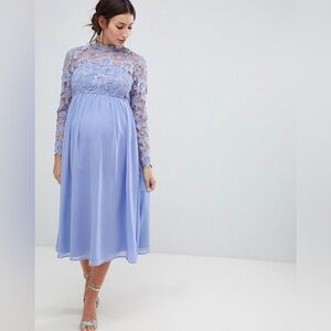 Chi Chi London Maternity Lolita Eyelet High Neck Midi Dress Purple Size 8
